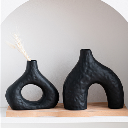 Minimalist Ceramic Vase Set (2-Piece): Modern Home Decor for Flower Arrangements (Black) | White Version Available In-Store.