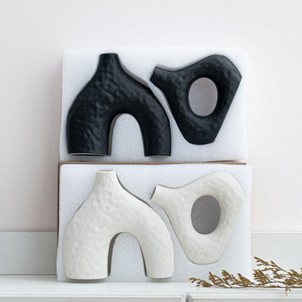 Minimalist Ceramic Vase Set (2-Piece): Modern Home Decor for Flower Arrangements (Black) | White Version Available In-Store.