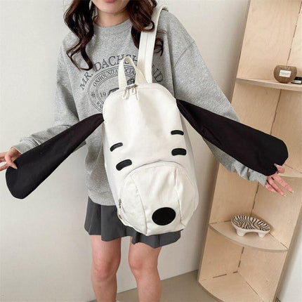 Cute Dog Face Backpack for Kids & Teens – White Cartoon Animal School Bag with Long Ears, Large Capacity Daypack for Girls and Boys (White).