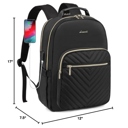 Stylish Laptop Backpack for Women – Large Capacity 27L Computer Bag with 15.6 Inch Compartment, USB Charging Port & 16 Pockets – Ideal for College, Work & Travel (Black).