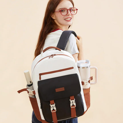School Backpack for Teens & Students – Large Capacity Laptop Bag with 15.6 Inch Compartment, Waterproof Fabric & Multiple Pockets, Ideal for College, Travel, and Daily Use (Brown).