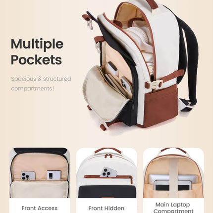 School Backpack for Teens & Students – Large Capacity Laptop Bag with 15.6 Inch Compartment, Waterproof Fabric & Multiple Pockets, Ideal for College, Travel, and Daily Use (Brown).