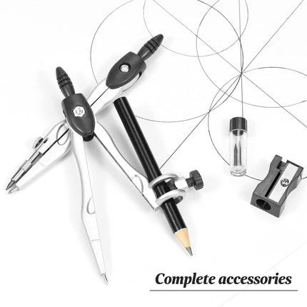 Complete 10-Piece Geometry Kit Set – Precision Drafting Tools with Metal Compasses, Rulers, Protractor & Pencil Sharpener – Ideal for Students, Engineers & Artists (Black).