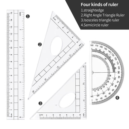 Complete 10-Piece Geometry Kit Set – Precision Drafting Tools with Metal Compasses, Rulers, Protractor & Pencil Sharpener – Ideal for Students, Engineers & Artists (Black).