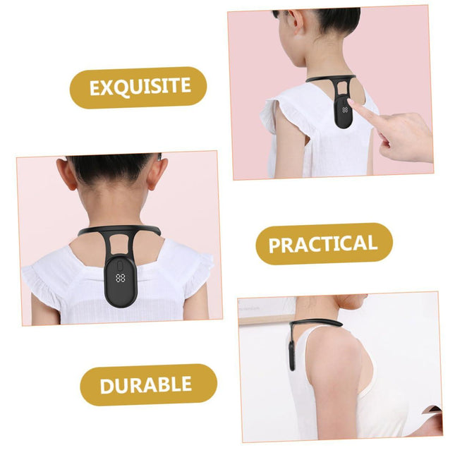 Smart Posture Corrector with Vibration Reminder – Neck-Worn Back Posture Trainer for Kids & Teens, Anti-Curved Back Device with Digital Display (Black).