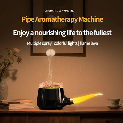 Pipe-Shaped Aromatherapy Humidifier with LED Flame & Mist – USB Desk Diffuser for Home, Office, Bedside (White) | Other Colors Available in Store.