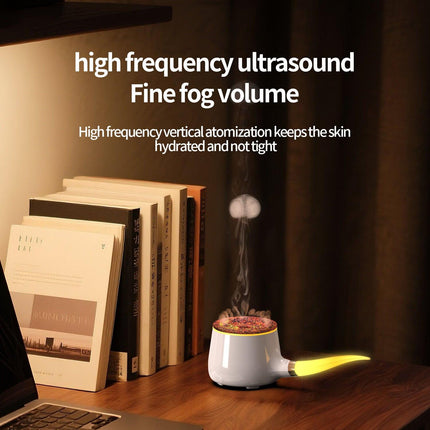 Pipe-Shaped Aromatherapy Humidifier with LED Flame & Mist – USB Desk Diffuser for Home, Office, Bedside (White) | Other Colors Available in Store.