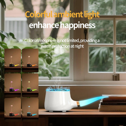 Pipe-Shaped Aromatherapy Humidifier with LED Flame & Mist – USB Desk Diffuser for Home, Office, Bedside (White) | Other Colors Available in Store.
