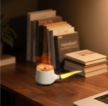 Pipe-Shaped Aromatherapy Humidifier with LED Flame & Mist – USB Desk Diffuser for Home, Office, Bedside (White) | Other Colors Available in Store.