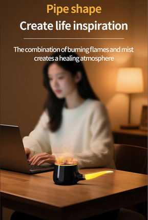 Pipe-Shaped Aromatherapy Humidifier with LED Flame & Mist – USB Desk Diffuser for Home, Office, Bedside (White) | Other Colors Available in Store.