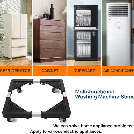 Adjustable Appliance Dolly Stand with 4 Locking Wheels – Expandable Base from 16.9 to 25.6 Inch, Heavy-Duty Furniture Moving Cart for Refrigerator, Washer, Cabinet, Air Conditioner (Black).