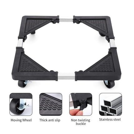 Adjustable Appliance Dolly Stand with 4 Locking Wheels – Expandable Base from 16.9 to 25.6 Inch, Heavy-Duty Furniture Moving Cart for Refrigerator, Washer, Cabinet, Air Conditioner (Black).