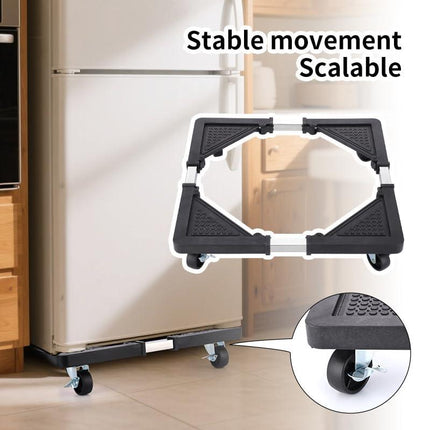 Adjustable Appliance Dolly Stand with 4 Locking Wheels – Expandable Base from 16.9 to 25.6 Inch, Heavy-Duty Furniture Moving Cart for Refrigerator, Washer, Cabinet, Air Conditioner (Black).