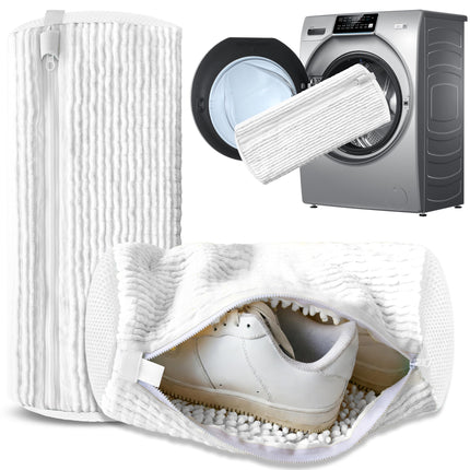 2-Pack Reusable Shoe Washing Machine Bag – White Protective Laundry Bag for All Shoes, Anti-Deformation & Deep Clean with Zipper Lock (White).
