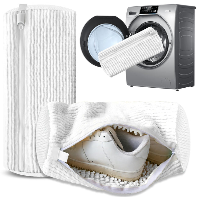 2-Pack Reusable Shoe Washing Machine Bag – White Protective Laundry Bag for All Shoes, Anti-Deformation & Deep Clean with Zipper Lock (White).