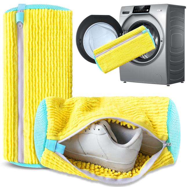 2-Pack Reusable Shoe Washing Machine Bag – White Protective Laundry Bag for All Shoes, Anti-Deformation & Deep Clean with Zipper Lock (Yellow).