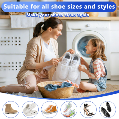 2-Pack Reusable Shoe Washing Machine Bag – White Protective Laundry Bag for All Shoes, Anti-Deformation & Deep Clean with Zipper Lock (Grey).