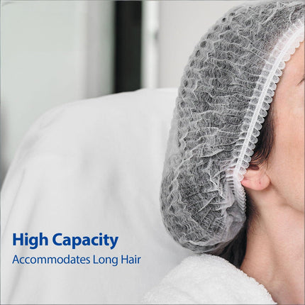 100-Pack Disposable Non-Woven Hair Net Caps – High Capacity, Elastic Band, Lint-Free & Latex-Free for Kitchen, Medical, Spa Use (White).