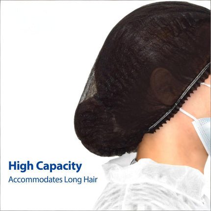 100-Pack Disposable Non-Woven Hair Net Caps – High Capacity, Elastic Band, Lint-Free & Latex-Free for Kitchen, Medical, Spa Use (Black).