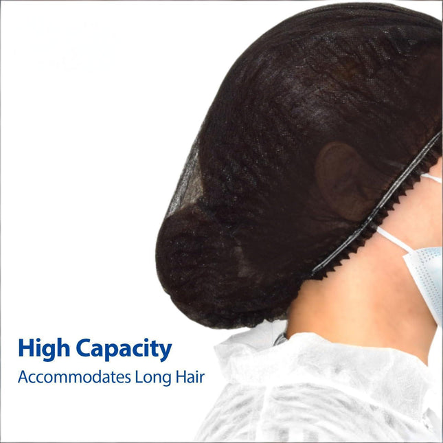 100-Pack Disposable Non-Woven Hair Net Caps – High Capacity, Elastic Band, Lint-Free & Latex-Free for Kitchen, Medical, Spa Use (Black).