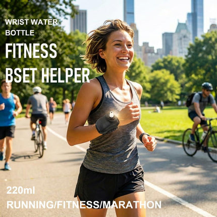 Wrist Water Bottle 7oz Hydration Flask – Hands-Free Leak-Proof Silicone Drink Container for Running, Cycling, Hiking & Fitness Training (Black).