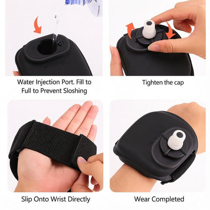 Wrist Water Bottle 7oz Hydration Flask – Hands-Free Leak-Proof Silicone Drink Container for Running, Cycling, Hiking & Fitness Training (Black).