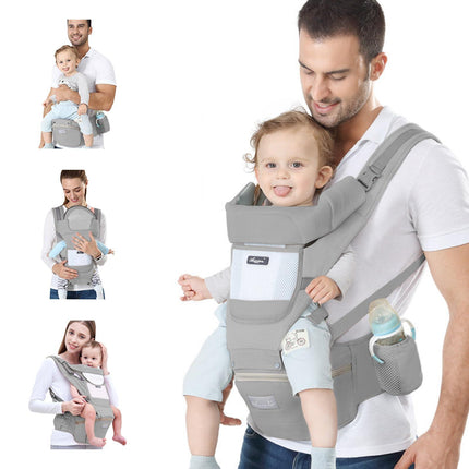 6-in-1 Adjustable Baby Carrier with Hip Seat – 11.8–15.7in Adjustable Height, Breathable Mesh & Multi-Position Carry for Newborn to 36 Months (Grey).