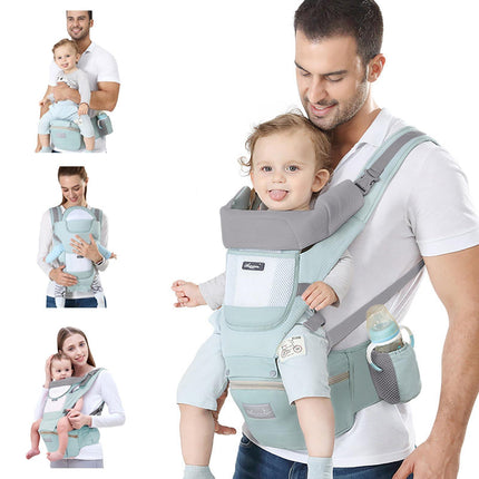 6-in-1 Adjustable Baby Carrier with Hip Seat – 11.8–15.7in Adjustable Height, Breathable Mesh & Multi-Position Carry for Newborn to 36 Months (Green).