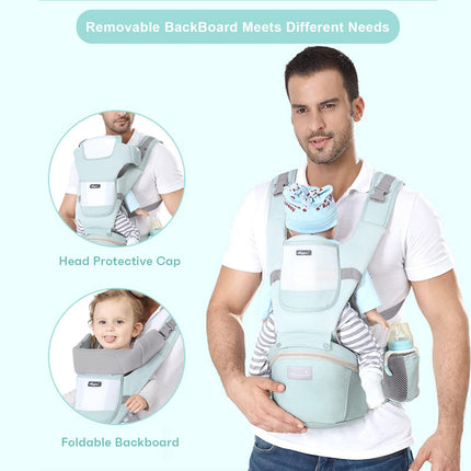 6-in-1 Adjustable Baby Carrier with Hip Seat – 11.8–15.7in Adjustable Height, Breathable Mesh & Multi-Position Carry for Newborn to 36 Months (Green).