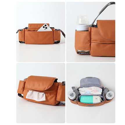 Universal Stroller Organizer Bag with Front Tissue Dispenser, Bottle Holders & Large Storage – Perfect for Daily Outings with Baby (Orange).