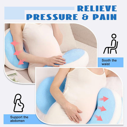 Adjustable Pregnancy Pillow with Velcro Design – Side Sleeping Support for Back, Belly, Hips & Legs, Travel-Friendly Maternity Pillow with Bonus Auxiliary Pillow(Blue).