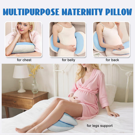 Adjustable Pregnancy Pillow with Velcro Design – Side Sleeping Support for Back, Belly, Hips & Legs, Travel-Friendly Maternity Pillow with Bonus Auxiliary Pillow(Blue).