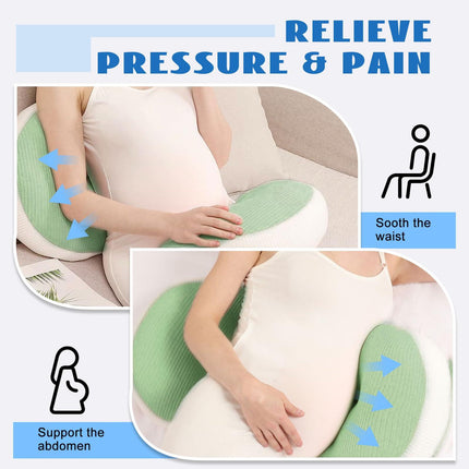 Adjustable Pregnancy Pillow with Velcro Design – Side Sleeping Support for Back, Belly, Hips & Legs, Travel-Friendly Maternity Pillow with Bonus Auxiliary Pillow(Green).