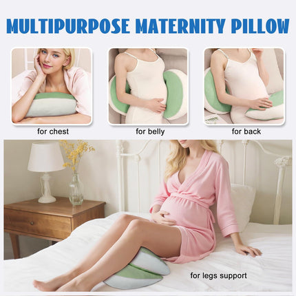 Adjustable Pregnancy Pillow with Velcro Design – Side Sleeping Support for Back, Belly, Hips & Legs, Travel-Friendly Maternity Pillow with Bonus Auxiliary Pillow(Green).