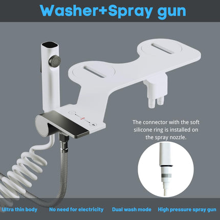 Bidet Toilet Attachment with Handheld Sprayer – Dual Nozzle for Pregnant Women, Postpartum Care & Elderly, Non-Electric Cold Water Bidet, Slim Under-Seat Fit (White).
