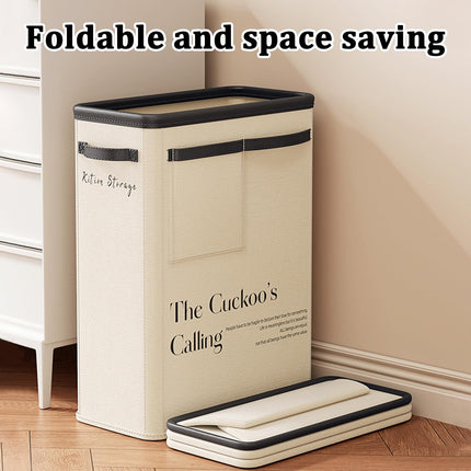 Large Capacity Foldable Yoga Mat Storage Basket – Waterproof Fabric Organizer for Gym Equipment, Dumbbells, Foam Rollers, and Mats with Side Pockets and Handle (Beige).