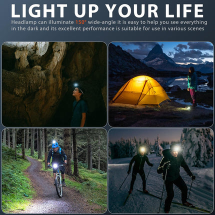 Rechargeable LED Headlamp with Motion Sensor & 6 Lighting Modes – Ultra-Bright Waterproof Headlight for Running, Camping, Hiking, Fishing, and Night Work (Grey).