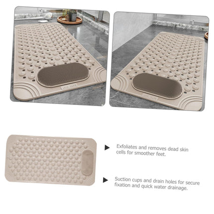Non-Slip Bath Mat with Foot Scrubber – 80 x 50 cm, Anti-Skid Suction Cups & Drain Holes, Waterproof Shower Floor Pad with Exfoliating Brush(Grey).
