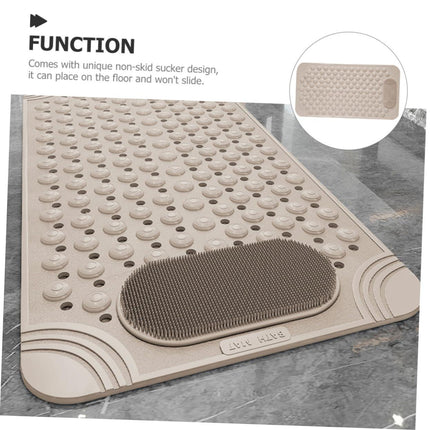 Non-Slip Bath Mat with Foot Scrubber – 80 x 50 cm, Anti-Skid Suction Cups & Drain Holes, Waterproof Shower Floor Pad with Exfoliating Brush(Grey).