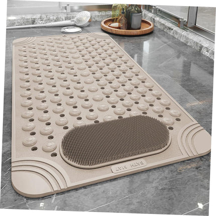 Non-Slip Bath Mat with Foot Scrubber – 80 x 50 cm, Anti-Skid Suction Cups & Drain Holes, Waterproof Shower Floor Pad with Exfoliating Brush(Grey).