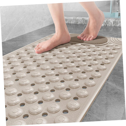 Non-Slip Bath Mat with Foot Scrubber – 90 x 60 cm, Anti-Skid Suction Cups & Drain Holes, Waterproof Shower Floor Pad with Exfoliating Brush(Grey).