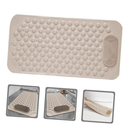 Non-Slip Bath Mat with Foot Scrubber – 80 x 80 cm, Anti-Skid Suction Cups & Drain Holes, Waterproof Shower Floor Pad with Exfoliating Brush(Grey).