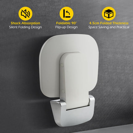 Wall Mounted Folding Shower Seat 440 lbs Load-Bearing – ABS Material Bathroom Stool with Stainless Steel Frame, Foldable 90° for Sauna, Hospital, Home Use (White).