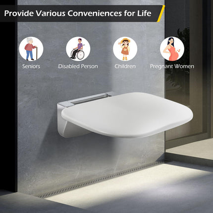 Wall Mounted Folding Shower Seat 440 lbs Load-Bearing – ABS Material Bathroom Stool with Stainless Steel Frame, Foldable 90° for Sauna, Hospital, Home Use (White).
