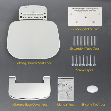 Wall Mounted Folding Shower Seat 440 lbs Load-Bearing – ABS Material Bathroom Stool with Stainless Steel Frame, Foldable 90° for Sauna, Hospital, Home Use (White).