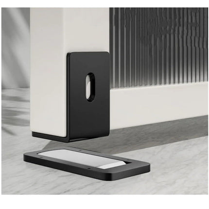 Ultra-Thin Magnetic Door Stopper – Self-Adhesive, Anti-Collision, Windproof, One-Push Locking, Discreet Design for Glass Doors (Black).