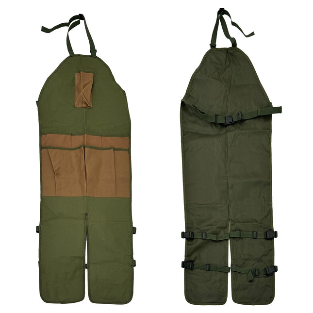Heavy-Duty Canvas Garden Apron with Pockets & Adjustable Straps – Waterproof Long Apron for Outdoor Work, Farming, BBQ, and Gardening (Green).