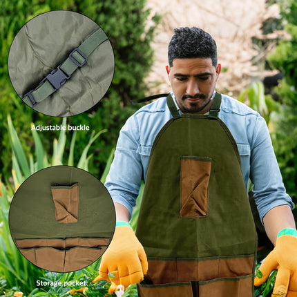 Heavy-Duty Canvas Garden Apron with Pockets & Adjustable Straps – Waterproof Long Apron for Outdoor Work, Farming, BBQ, and Gardening (Green).