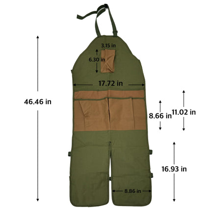 Heavy-Duty Canvas Garden Apron with Pockets & Adjustable Straps – Waterproof Long Apron for Outdoor Work, Farming, BBQ, and Gardening (Green).