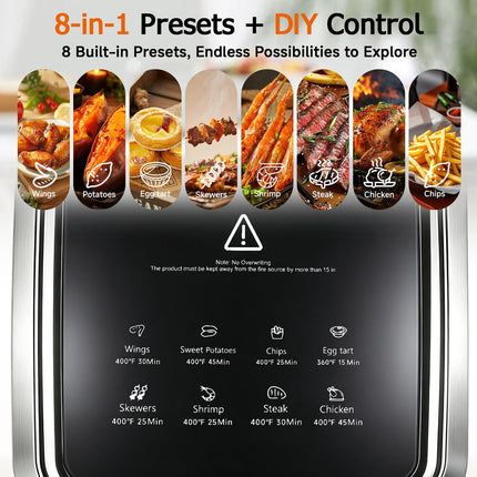 6.0QT Glass Air Fryer with Touchscreen Control – 1500W, Power-Off & Overheat Protection, Adjustable Time & Temperature, 360° Air Circulation, Dishwasher Safe & Easy Clean(white)